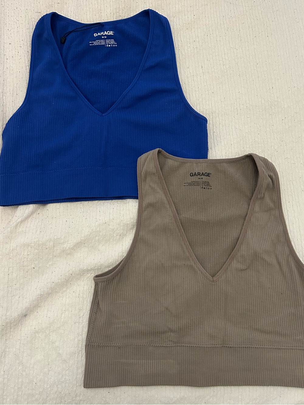 Garage Women's Ribbed V-Neck Crop Tank - Royal Blue & Taupe